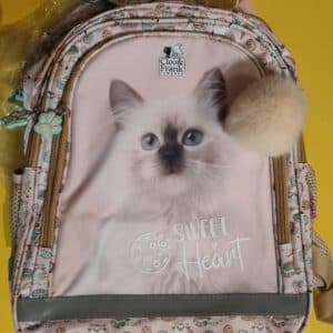 Plecak szkolny Cleo & Frank – różowy w kotki z breloczkiem